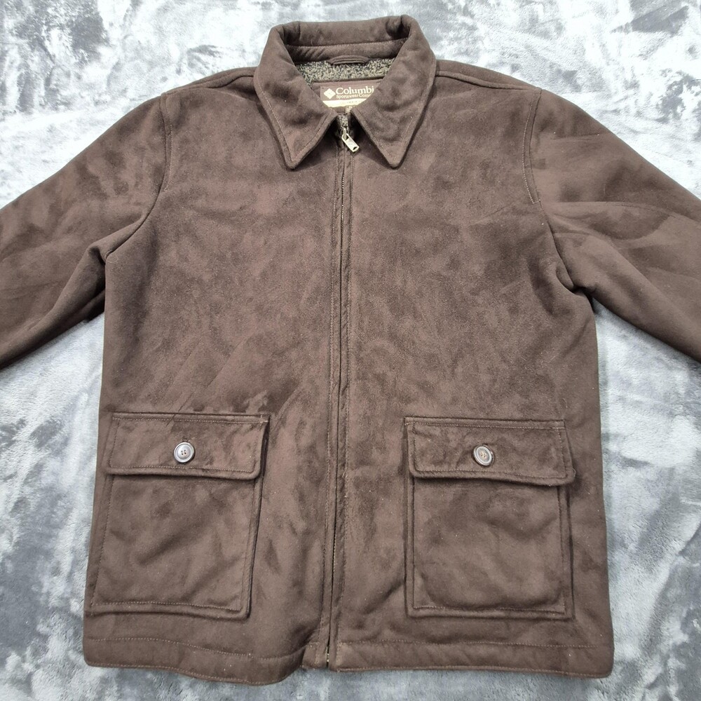 Columbia Jacket Mens XLarge Brown Suede Full Zip Bomber Sherpa Lined Chore Field